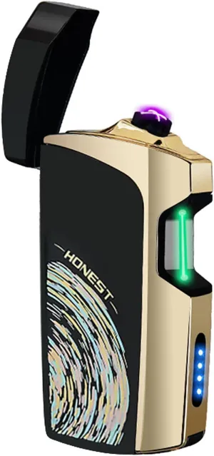 Electric Lighters - Infrared Sensor Plasma, Windproof Dual Arc, Rechargeable USB Lighter with LED Battery Indicator (Black Meteor)