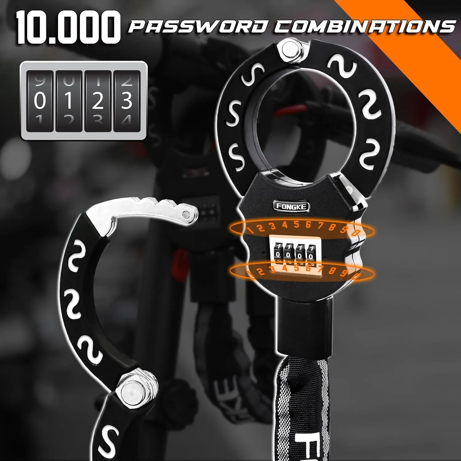Electric Scooter Lock, 4 Digit Combination Bike Locks, 8mm Bicycle Locks Heavy Duty, Scooter Lock Anti Theft with Waterproof Bag, Cable Padlock for E Bike, Motorbikes, Motorcycle