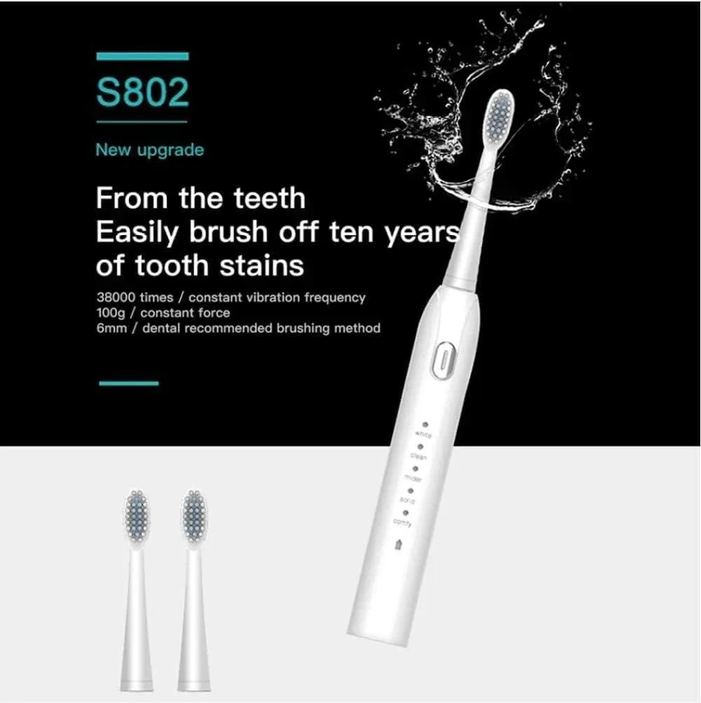 Electric Toothbrush USB Rechargeable with Replacement Toothbrush Heads 5 Modes Washable Ultrasonic Whitening Tooth Brush for Adult (Color : Pink)