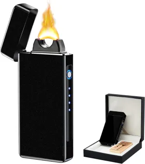 Electric USB Rechargeable Torch Lighter - Plasma Big Flame Arc Windproof Cool High Power Candle Lighter with Gift Box for Holiday, Birthday, Gift for Men and Women (Matte Black)