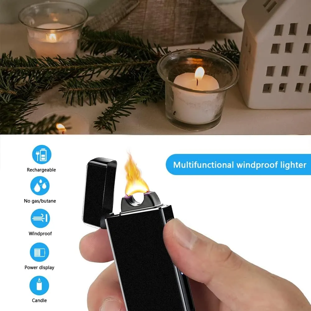 Electric USB Rechargeable Torch Lighter - Plasma Big Flame Arc Windproof Cool High Power Candle Lighter with Gift Box for Holiday, Birthday, Gift for Men and Women (Matte Black)
