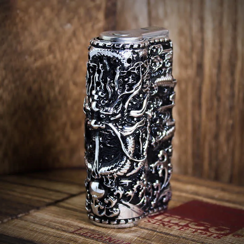 Embossed Dragon Detachable Shell Refillable Kerosene Lighter