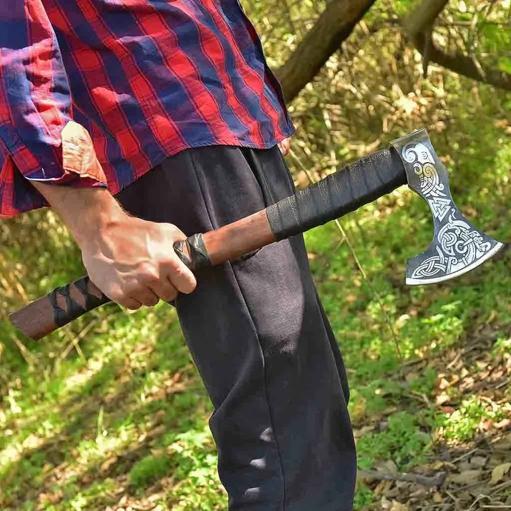 Engraved Viking Axe with Ashwood Handle Sigurd AXE103BLK