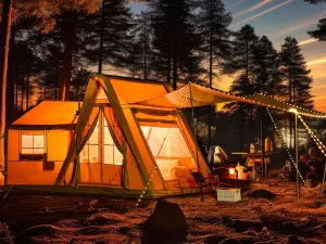 EROMMY Extra Large Inflatable Tents for Camping, 600D Oxford Cloth, with Stove Jack for 8-10 People, All-Season Availability, Heightened, with Hand Pump