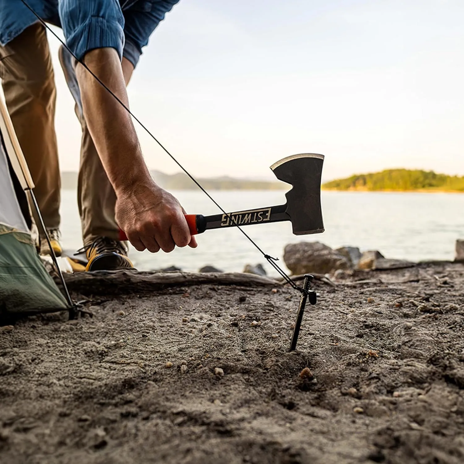 ESTWING Camper's Axe - 14" Hatchet with Forged Steel Construction & Shock Reduction Grip - E6-25A