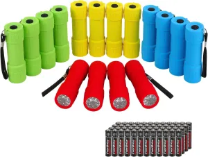 EverBrite 16-Pack Mini LED Flashlight Set - Assorted 4 Colors, 48 AAA Batteries Included, for Hurricane Supplies Party Favors, Kids Gift, Camping, Hiking etc