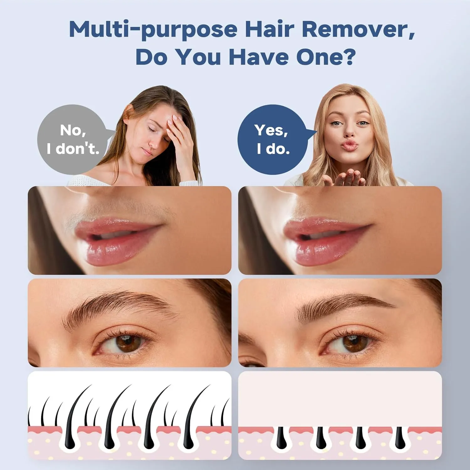 Facial Hair Removal for Women, Facial Eyebrow Trimmer, 2-in-1 Face Shaver, Painless Facial Razor for Lip, Chin, Peach Fuzz