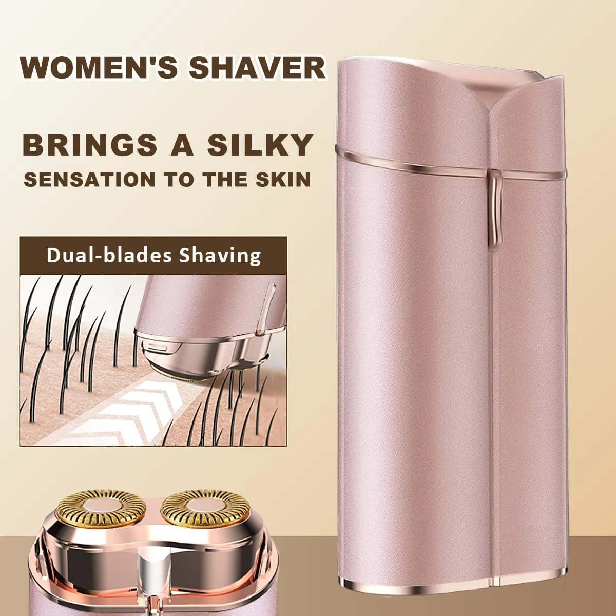 Facial Hair Removal for Women, Portable Painless Electric Shaver Device with Built-in LED, Wet/Dry Electric Razor Hair Remover Epilators for Face, Chin, Upper Lip and Arms (Rose Gold-2025)