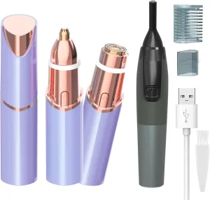 Facial Hair Removal Nose Hair Trimmer 2-in-1 and Electric Eyebrow Trimmer - Portable Facial Hair Remover Painless Face Eye Brow Nose Peach Fuzz Body Travel Size Hair Razor Bikini Shaver for Women Men