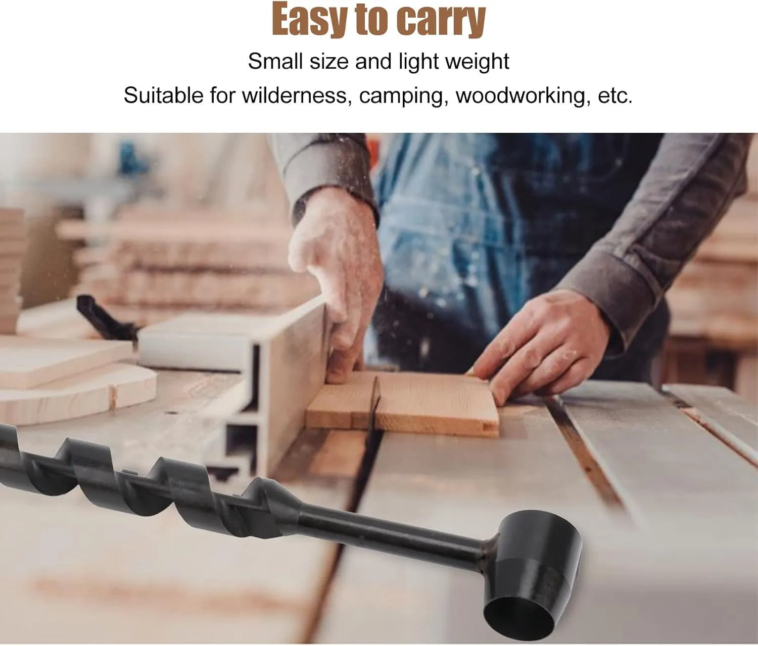 Fafeicy Manual Auger Drill, Survival Wood Punching Tool, Black Portable Manual Auger Drill Bit for Wilderness Woodworking, Buildingmaterials