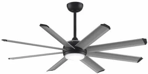 Fanimation Stellar Custom - 8 Blade Ceiling Fan with Light Kit - 20.15 Inches Tall and 56 Inches Wide - Black Finish - Silver/Black Tip