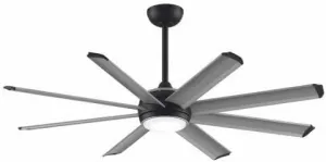 Fanimation Stellar Custom - 8 Blade Ceiling Fan with Light Kit - 20.15 Inches Tall and 56 Inches Wide - Black Finish - Silver/Black Tip