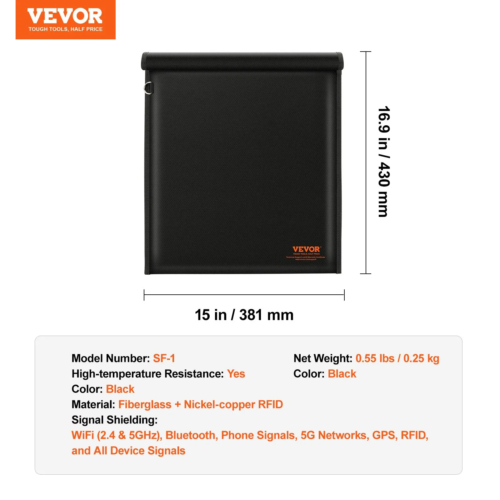 (FINAL PRICES ARE LOWER ON OUR SITE!) VEVOR Faraday Bag, Faraday Pouch Set for Laptop (16.9 x 15), Fireproof & Waterproof Faraday Signal Blocking Holder for Car Keys, Phones & Tablets, Anti-Theft Pouch & Anti-Hacking Case Blocker, Black