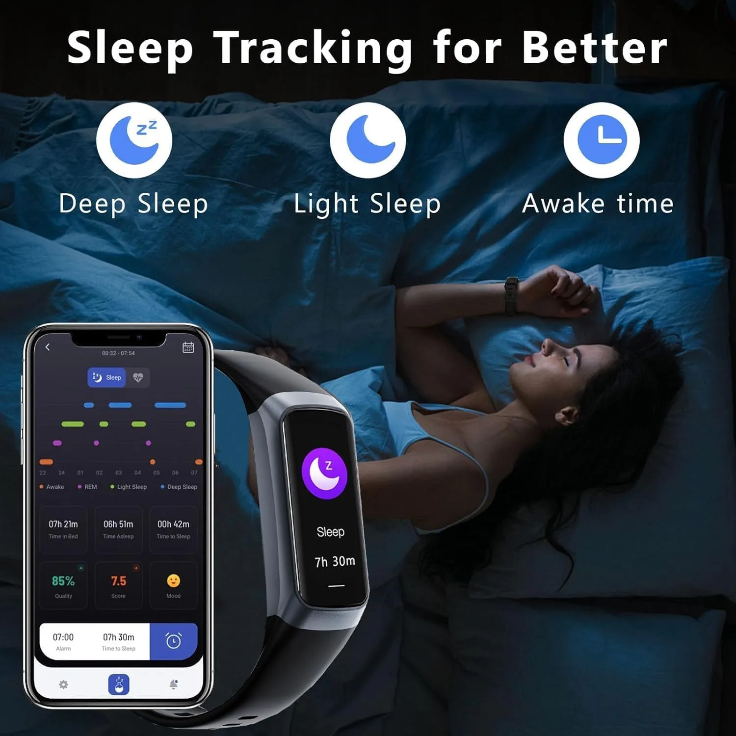 Fitness Tracker with 24/7 Blood Oxygen Heart Rate and Sleep Monitor,IP68 Waterproof,1.10''AMOLED Touch Color Screen,Step Counter Health Activity Trackers for Women Men