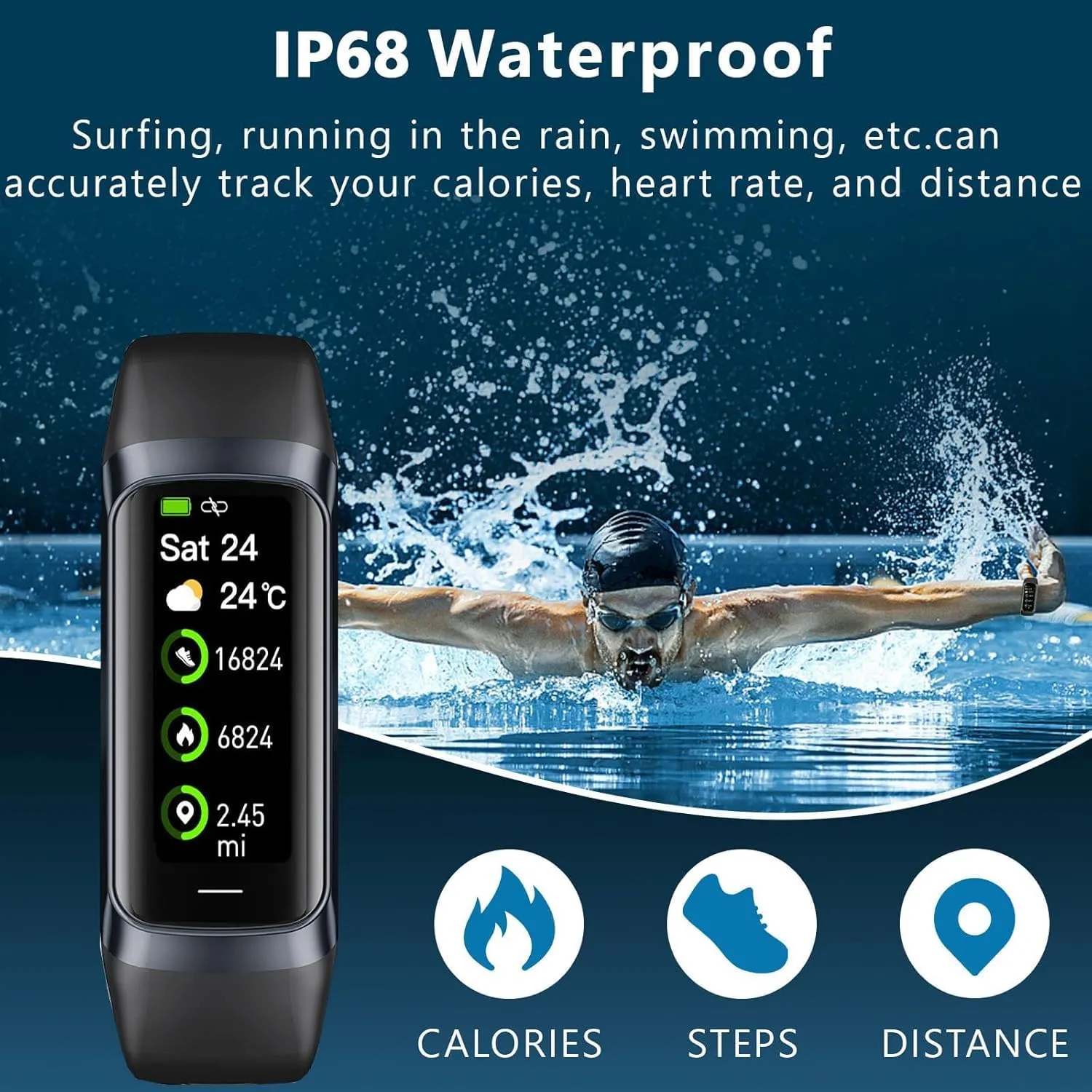 Fitness Tracker with 24/7 Blood Oxygen Heart Rate and Sleep Monitor,IP68 Waterproof,1.10''AMOLED Touch Color Screen,Step Counter Health Activity Trackers for Women Men