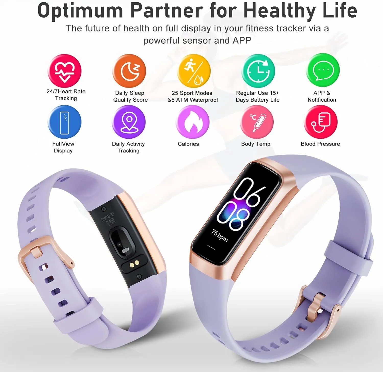 Fitness Tracker with Step Counter/Calories/Stopwatch, Activity Tracker, Health Tracker with Heart Rate Monitor, Sleep Tracker,1.10''AMOLED Touch Color Screen, Pedometer Watch for Women Men