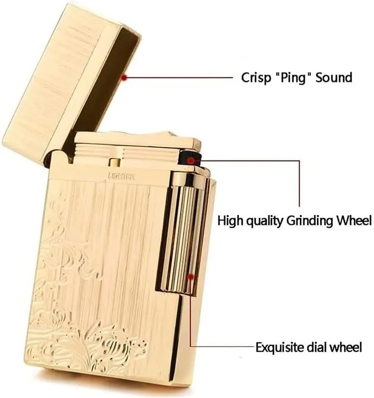 Flip Cover Flint Side Slip Igniter,Classic Grinding Wheel Lighter, Open Lid Ding Sound， Adjustable Soft Flame Lighter Butane Refillable Gas Lighter, Outdoor Cigarette/Cigar/Candle Gift Box Packaging(C