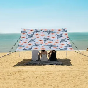 Flower Sea Stingray Pattern Beach Canopy Tent Anti-UV & Wind Resistant, Camping Sun Shelter Easy Setup Portable,Outdoor Shade Tents with Sandbags,Sand Shovels,Ground Pegs & Stability Poles