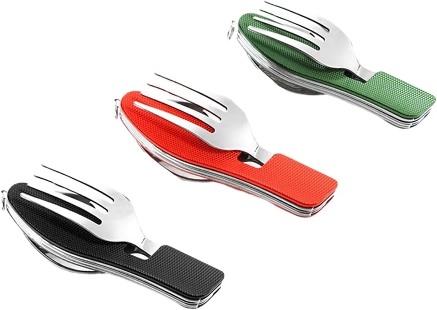 Foldable Tableware Spoon Fork 4-In-1 Tablespoon Stainless Steel Bottle Opener Outdoor Camping Portable Tableware Set(Green)