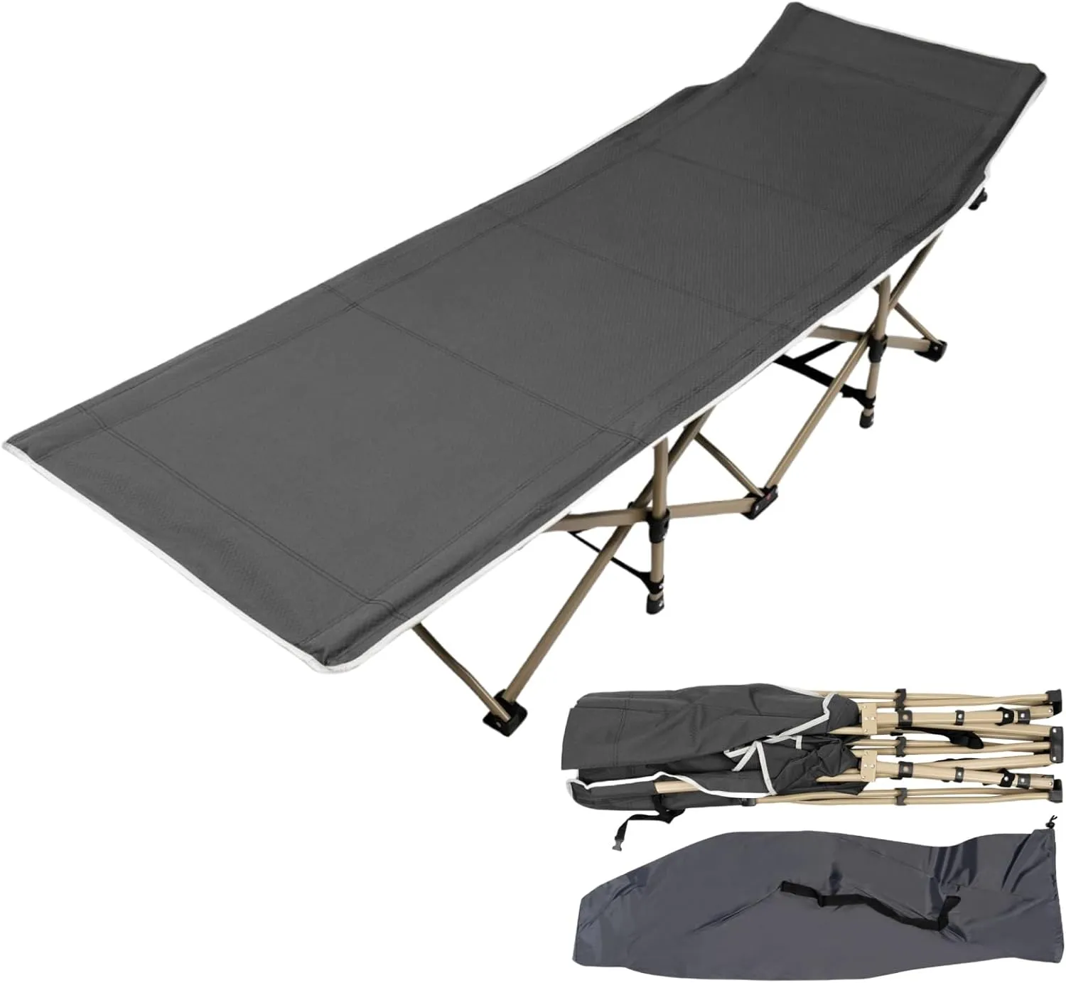 Folding Camping Cots for Adults Portable Camping Bed 75x28in Outdoor Sleeping Bed with Storage Bag 617 LBS Capacity Camping Cot for Sleeping Cot Bed for Beach Garden Lawn | US Stock (Gray)