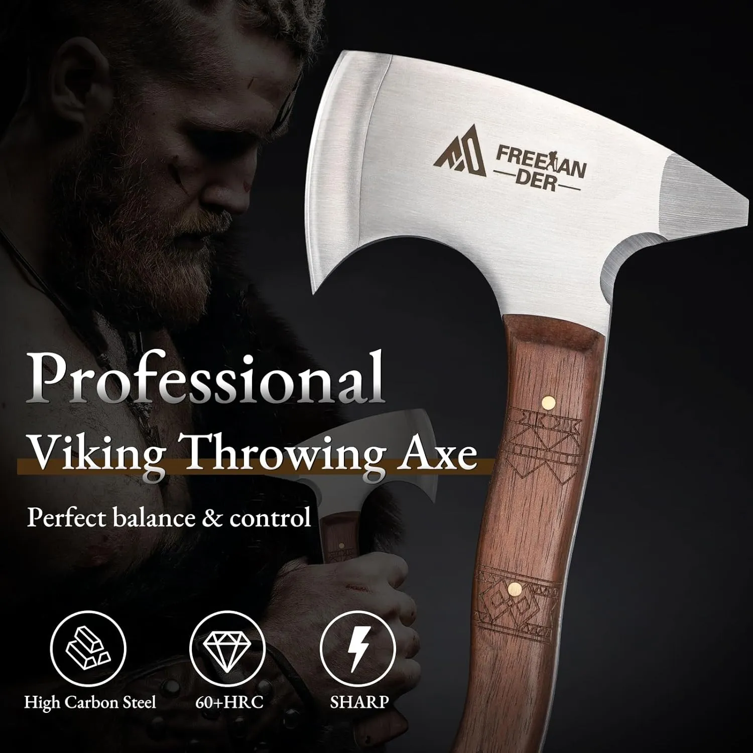 Freelander 8.3" Professional Throwing Axes and Tomahawks 3 Pack, Viking Axe Set with Leather Sheath, High Carbon Stainless Steel Throwing Hatchet for Adults, Axe Throwing Game for Backyard