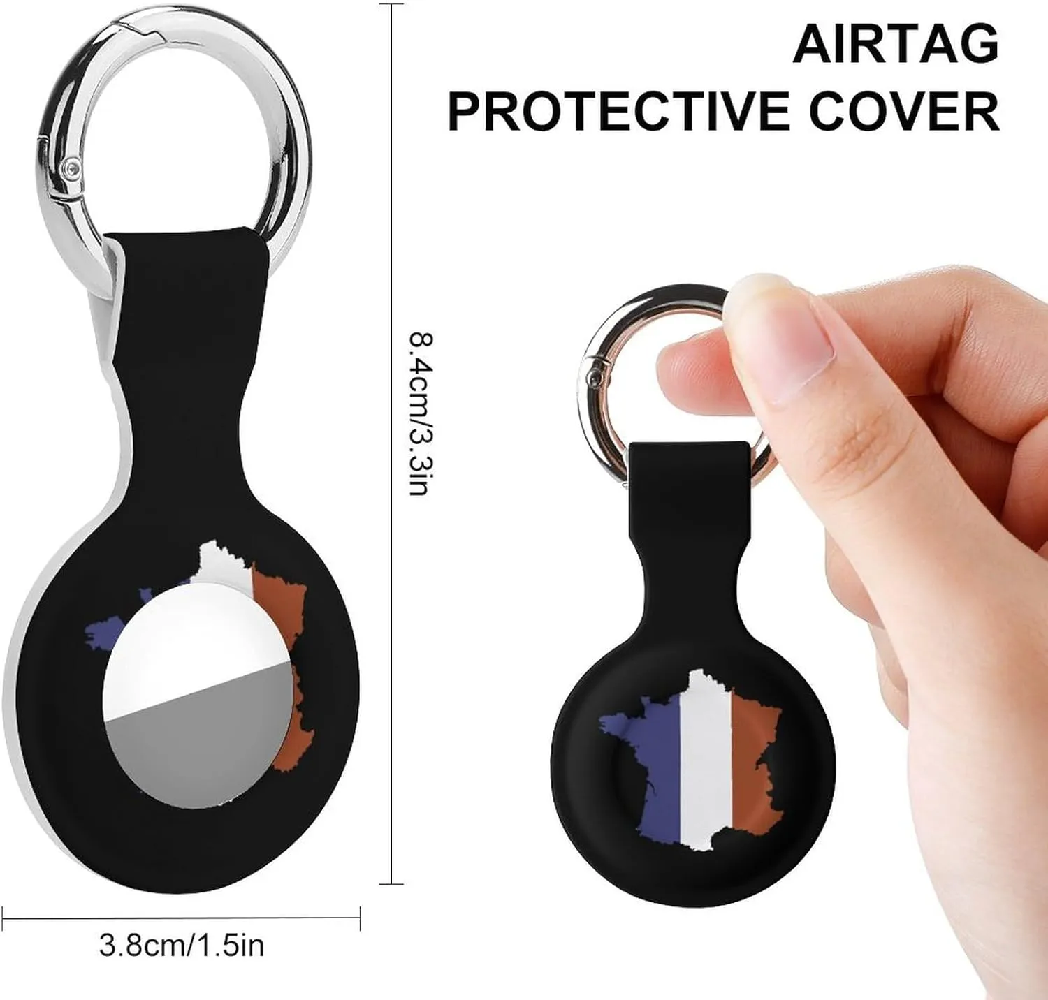 French Map Flag Fashion Cover Compatible with AirTag Holder Case with Keychain Anti-Scratch for Pet Luggage