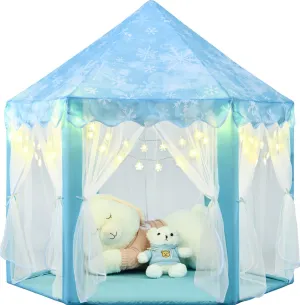 Frozen Princess Tent for Girls, Kids Play Tent with LED Small Snowflake Lights, Castle Playhouse Tent for Children Toddlers Indoor Outdoor Games, 55×53 Inches