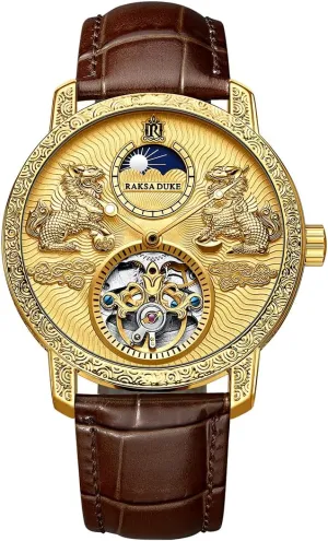 Fully Automatic Mechanical Watch Men's Watch 3D Carved Hollow Tourbillon Moon Phase Display Waterproof Night Light Mechanical Watch