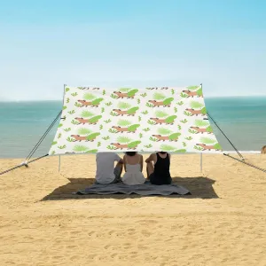 Funny Cartoon Capybara Beach Canopy Tent Anti-UV & Wind Resistant, Camping Sun Shelter Easy Setup Portable,Outdoor Shade Tents with Sandbags,Sand Shovels,Ground Pegs & Stability Poles