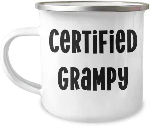 Funny Grampy Gifts for Men on Father's Day, Camping Mug with Certified Grampy Quote, 12 oz Stainless Steel with Enamel Finish, Gifts from Family