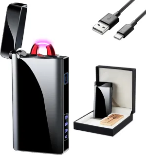 GADATOP Electric Arc Plasma Flame Lighter, Windproof, Rechargeable, Type-C, LED Battery Indicator, Black