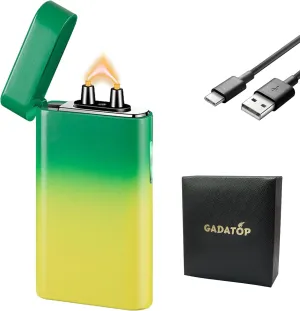 GADATOP Electric Lighter Rechargeable Lighter Arc Plasma Lighter Flameless Lighter Outdoor Windproof Lighter Colorful Gradient Lighter with Rhythmic Flashing Battery Indicator (Yellow-Green Gradient)