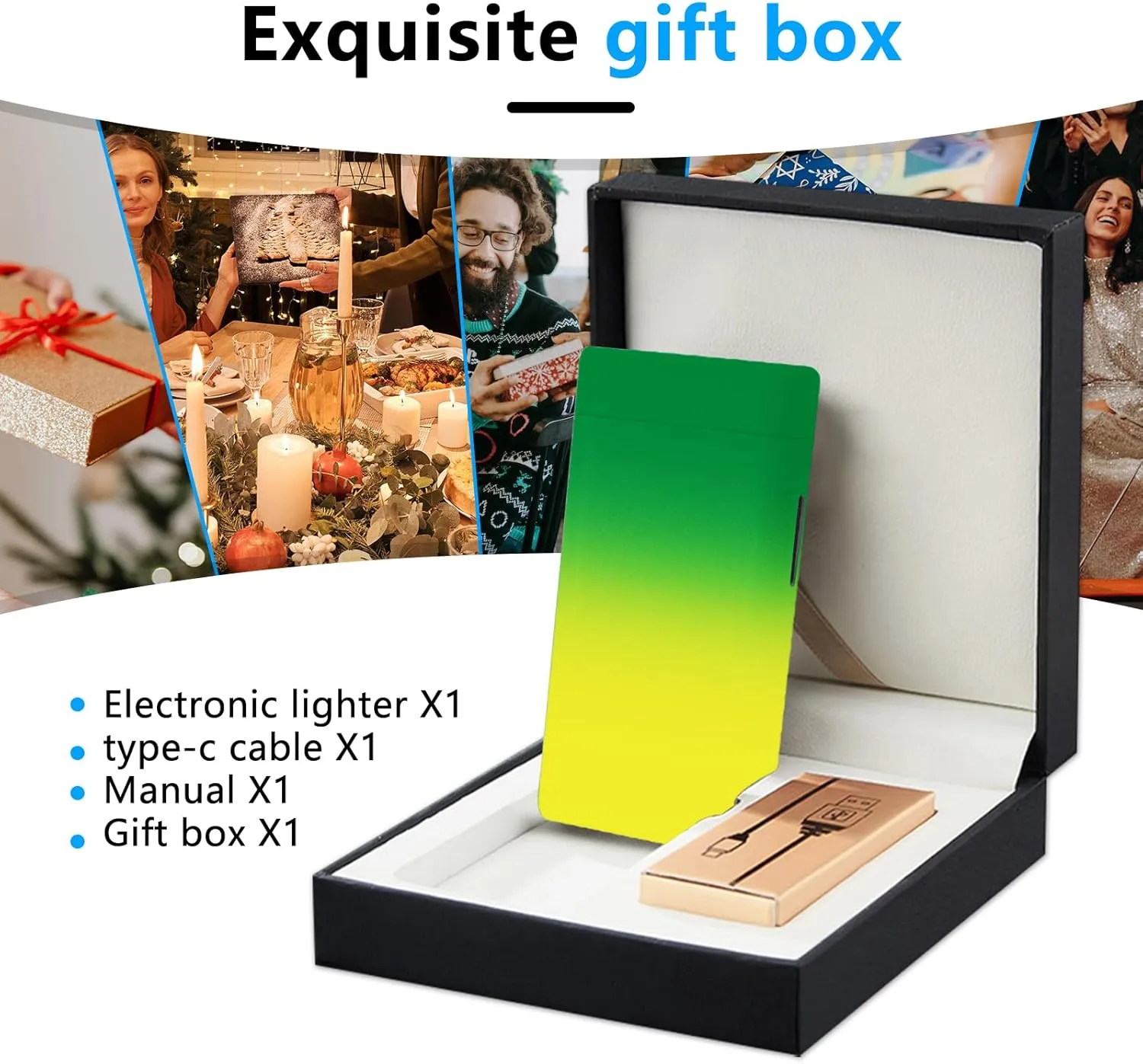 GADATOP Electric Lighter Rechargeable Lighter Arc Plasma Lighter Flameless Lighter Outdoor Windproof Lighter Colorful Gradient Lighter with Rhythmic Flashing Battery Indicator (Yellow-Green Gradient)