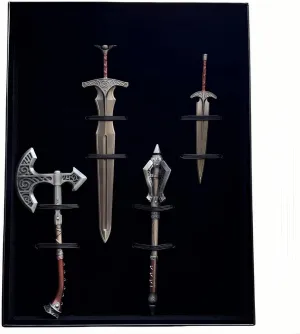 Game Set of 4 Skyrim Weapon Box Metal Knife Steel Sword Skyforged Axe Mace Dagger Knife Collection Cosplay Prop Backpack Decoration Desktop Decoration