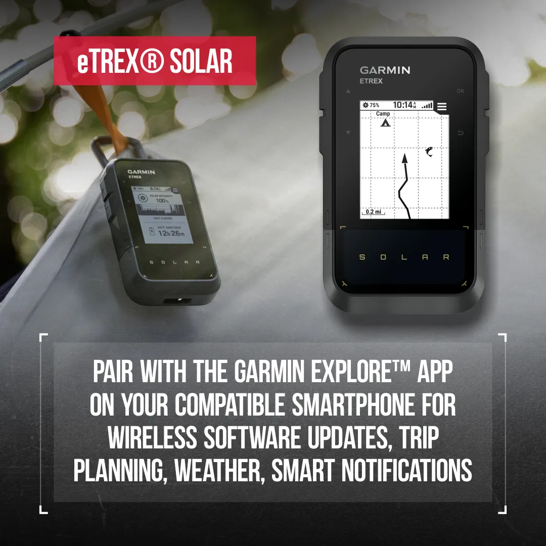 Garmin eTrex Solar, GPS Handheld Navigator, Unlimited Battery Life, Water Resistant with Wearable4U Power Bank Bundle