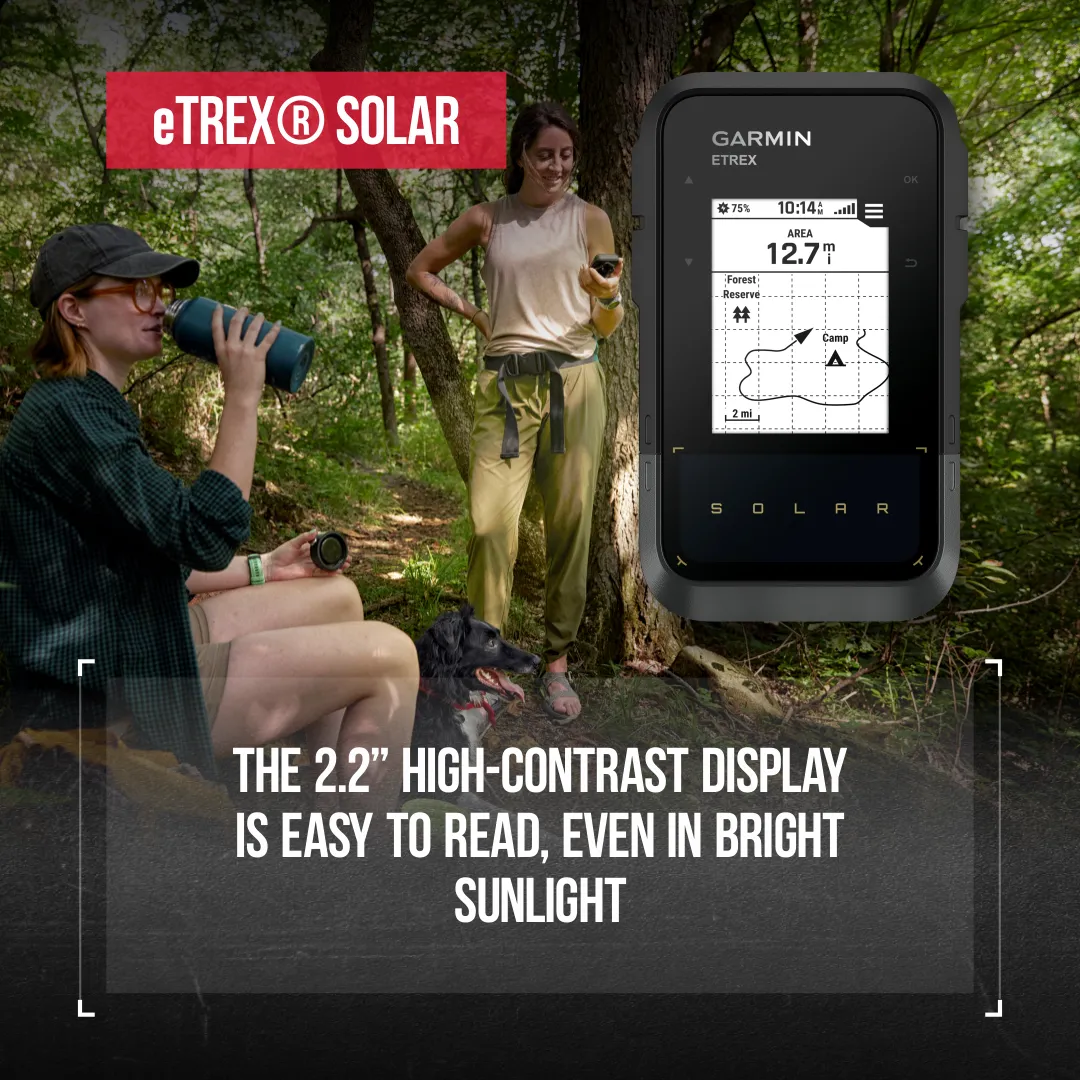 Garmin eTrex Solar, GPS Handheld Navigator, Unlimited Battery Life, Water Resistant with Wearable4U Power Bank Bundle