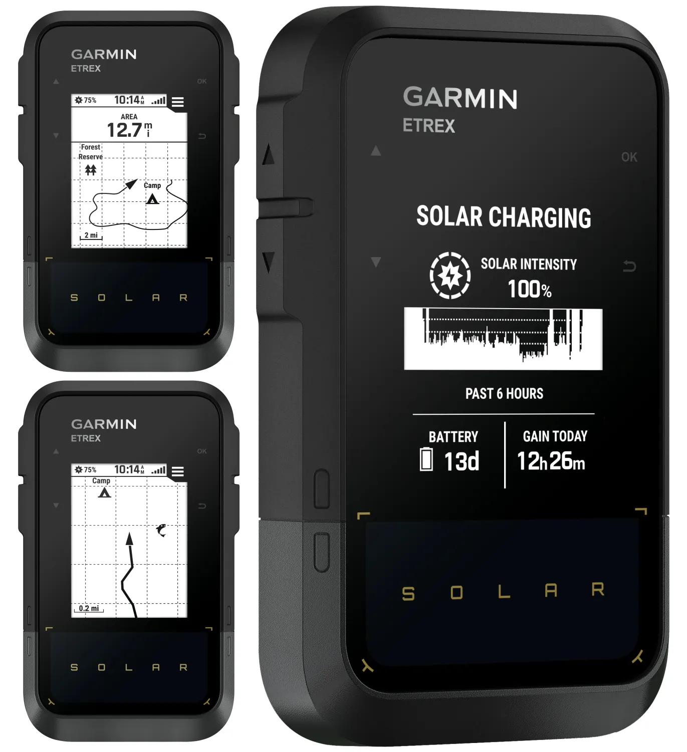 Garmin eTrex Solar, GPS Handheld Navigator, Unlimited Battery Life, Water Resistant with Wearable4U Power Bank Bundle