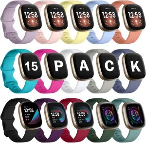 GEAK 15 Pack Compatible with Fitbit Versa 3 Bands/Versa 4 Bands/Fitbit Sense 2/Sense Bands,Soft Replacement Waterproof Sport Watch Strap Wristband for Fitbit Versa 3 Bands for Women Men Small