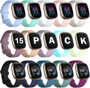 GEAK 15 Pack Compatible with Fitbit Versa 3/Versa 4/Fitbit Sense/Sense 2 Bands Women Men, Halloween Glow Green Replacement Watch Strap Wristband for Sense 2/Versa 4 Bands Women Large
