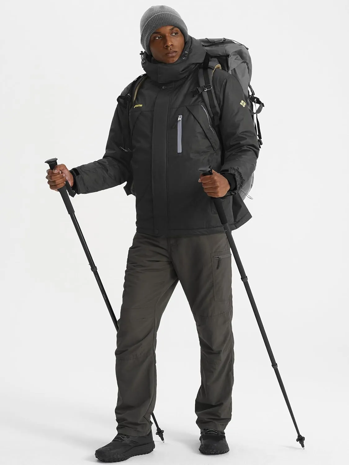GEMYSE Men's Windproof Ski Jacket Warm Raincoats Snowboarding Hooded Parka With Multi-Pockets