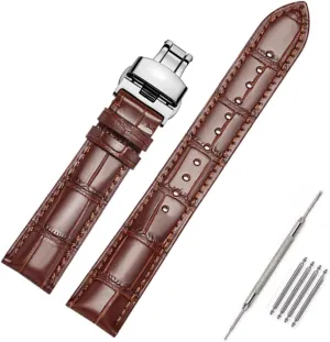 Genuine Leather Band Alligator and Cowhide Replacement Deployment Buckle Watch strap18mm to 24mm Crocodile Leather Strap for Men's and Women's
