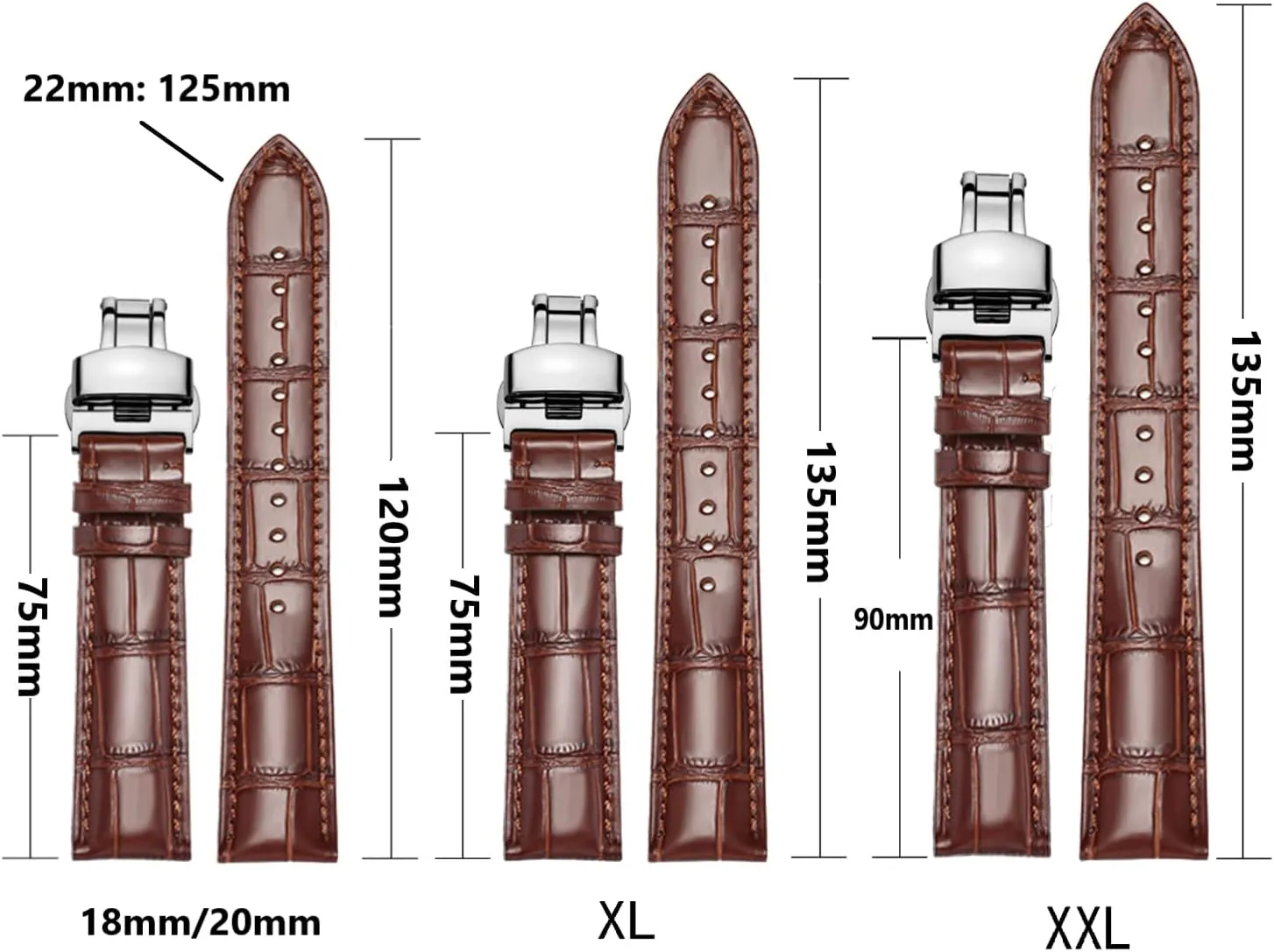 Genuine Leather Band Alligator and Cowhide Replacement Deployment Buckle Watch strap18mm to 24mm Crocodile Leather Strap for Men's and Women's