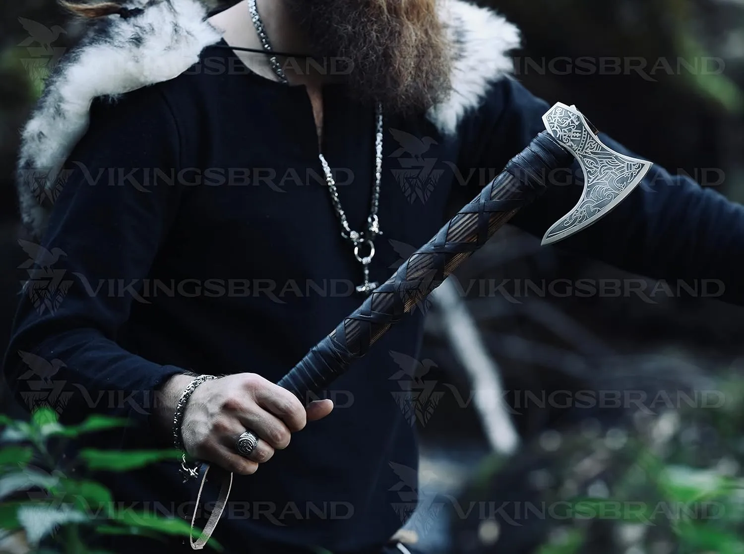 Genuine Viking Bearded Axe - 1095 Carbon Steel, 55-58 RC Hardness - Includes Leather Cover, 21.6 Inches