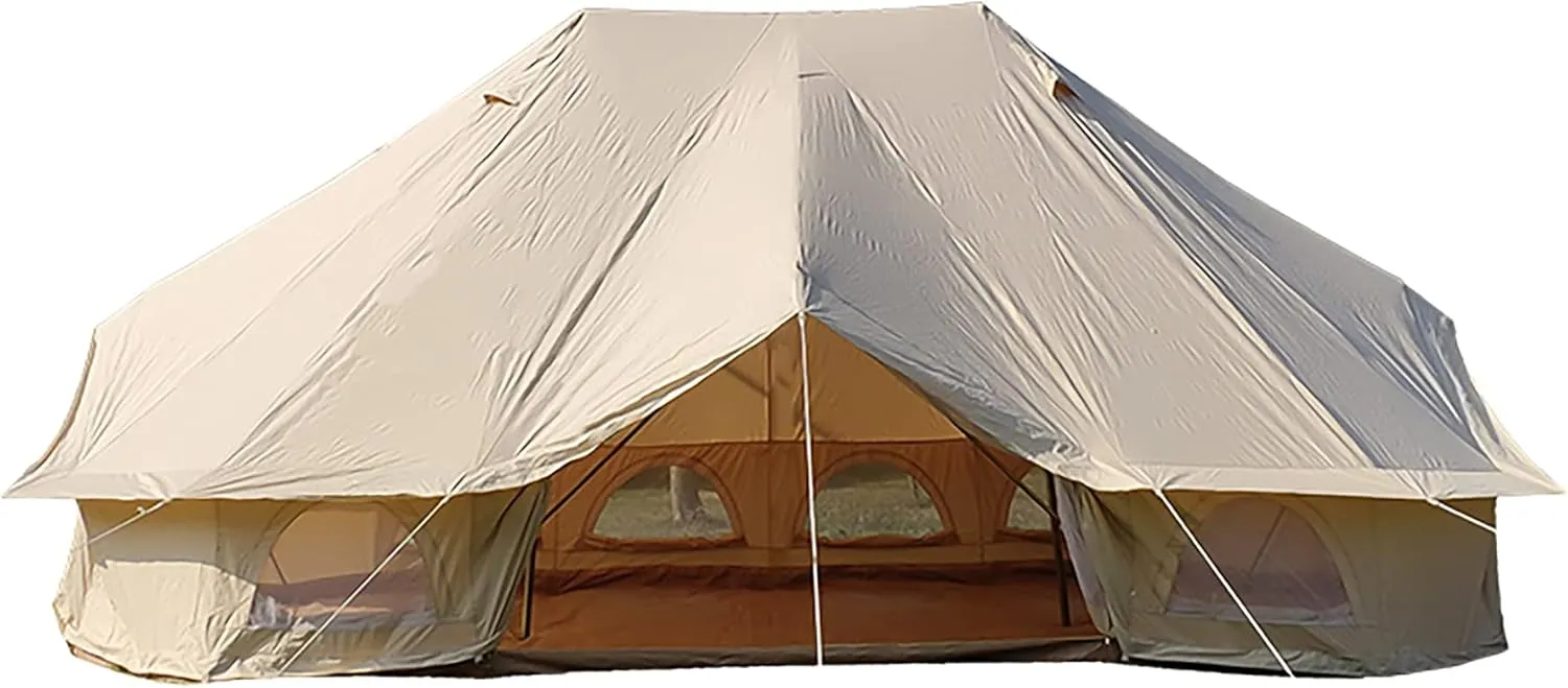 GeRRiT Outdoor Bell Tent 4-Season Luxury Large Yurt Tents 6 Meters 3 Doors Waterproof Portable Glamping Bell Tent 8-12 Persons Cotton Canvas Tent with Hook for Family Camping Hiking Hello
