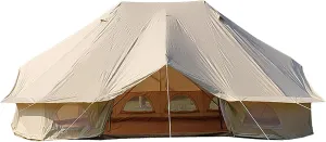 GeRRiT Outdoor Bell Tent 4-Season Luxury Large Yurt Tents 6 Meters 3 Doors Waterproof Portable Glamping Bell Tent 8-12 Persons Cotton Canvas Tent with Hook for Family Camping Hiking Hello
