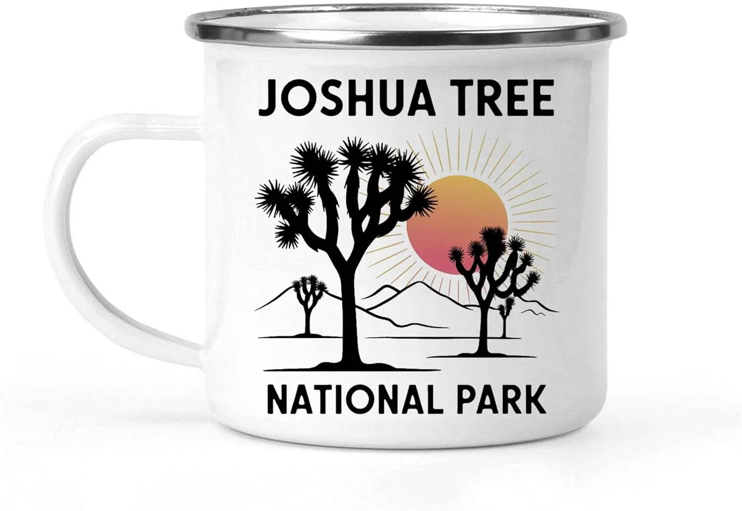 Gift Design Idea Vintage - Outdoor Camping - Family Trip - Desert Sunset - Gift for School Trip, National Park Souvenir, 12 Oz White Stainless Steel Camping Mug