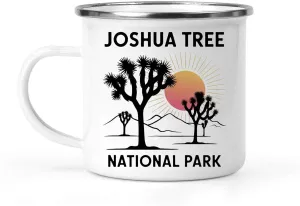 Gift Design Idea Vintage - Outdoor Camping - Family Trip - Desert Sunset - Gift for School Trip, National Park Souvenir, 12 Oz White Stainless Steel Camping Mug