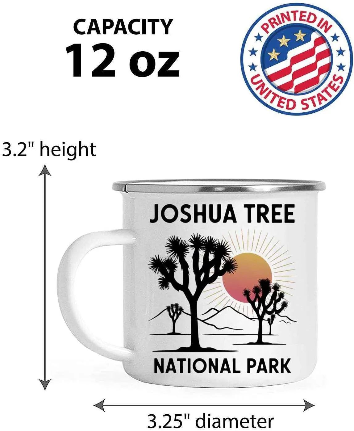 Gift Design Idea Vintage - Outdoor Camping - Family Trip - Desert Sunset - Gift for School Trip, National Park Souvenir, 12 Oz White Stainless Steel Camping Mug