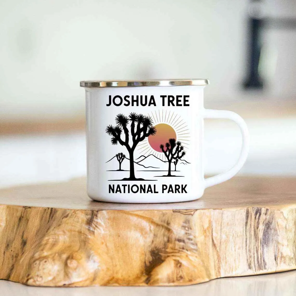 Gift Design Idea Vintage - Outdoor Camping - Family Trip - Desert Sunset - Gift for School Trip, National Park Souvenir, 12 Oz White Stainless Steel Camping Mug