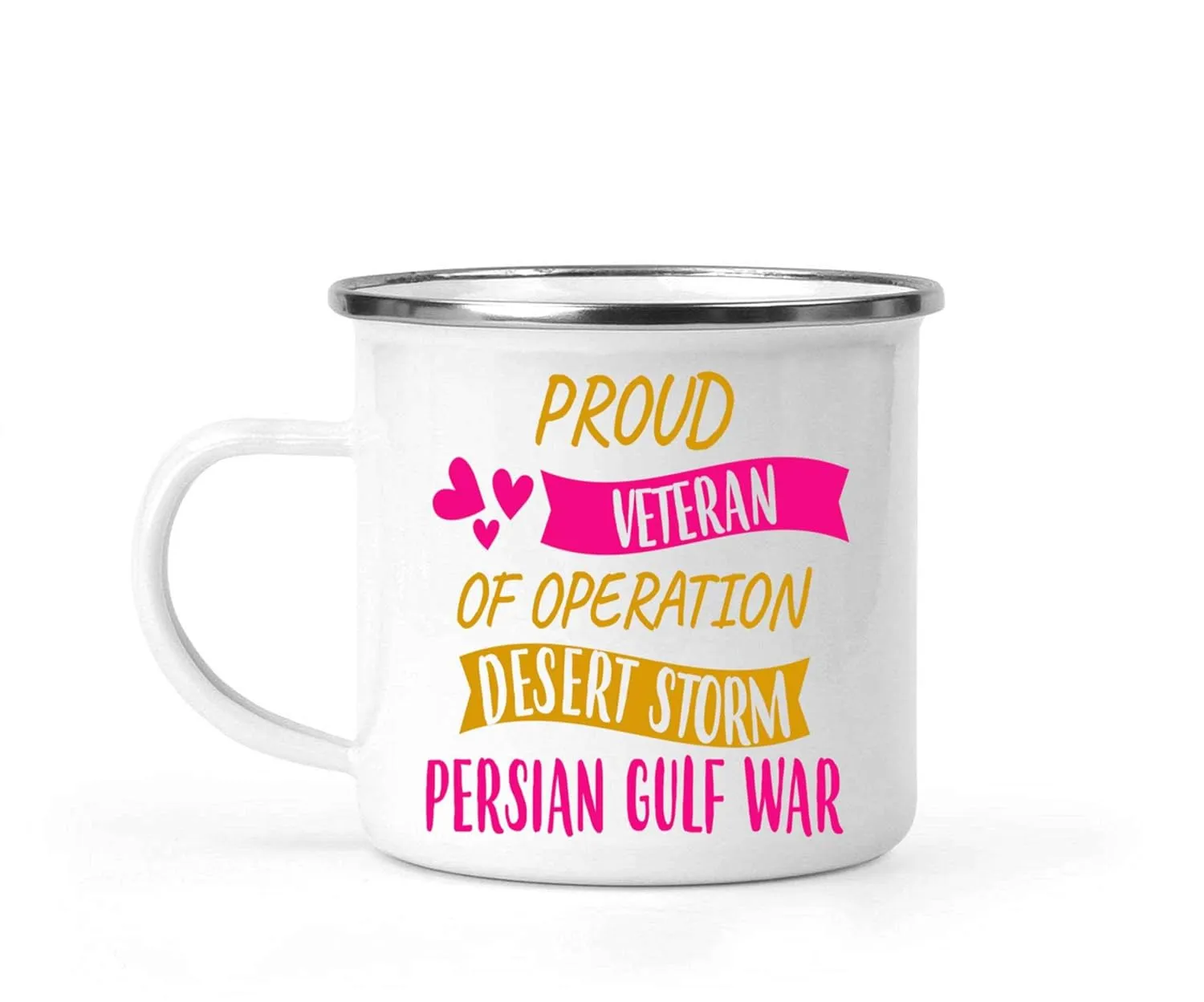Gift Idea Inspirational Gift for Veterans Day, Commemorate Desert Storm - 12 Oz White Stainless Steel Camping Mug